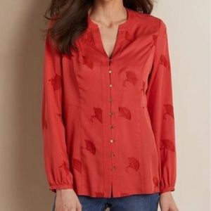 Soft Surroundings Sonja Fan Embroidered Tencel Cream blouse. Sz L. NWOT